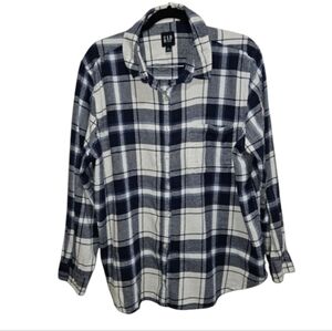 GAP Womens Size XXL Extra Extra Large Blue White Plaid Flannel Shirt Button Down